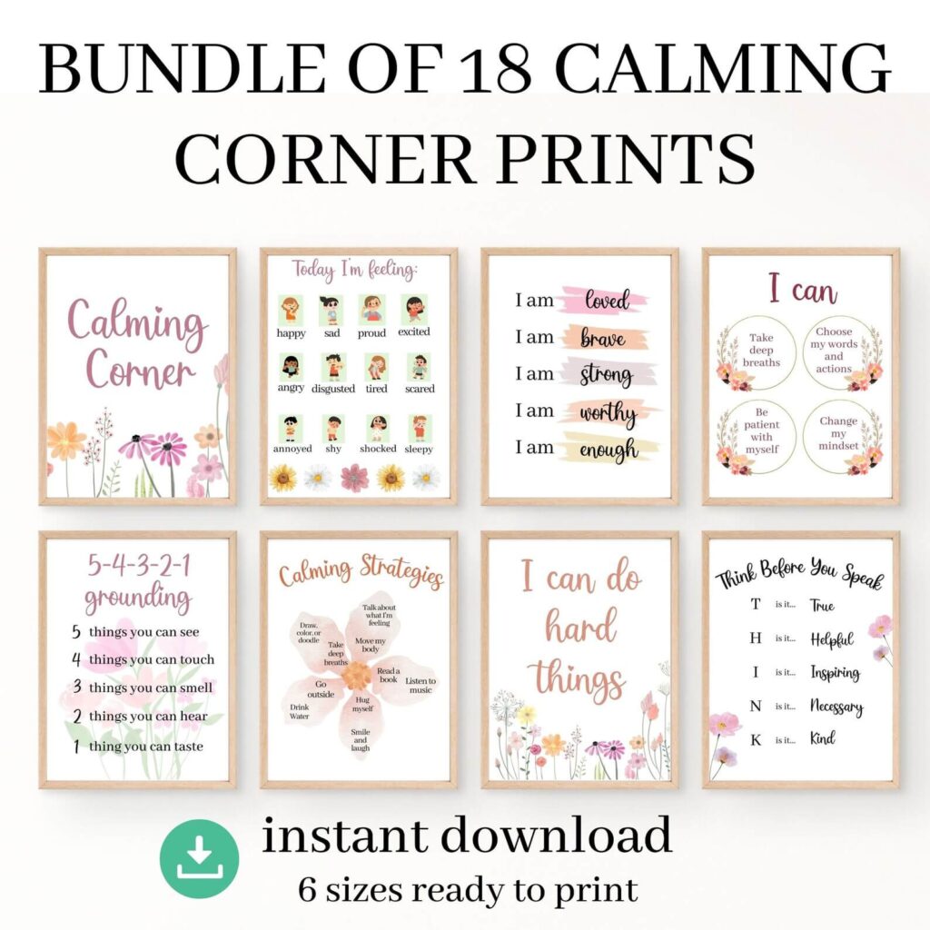 calming corner floral printables