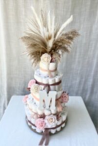 boho diaper cake for boho chic baby shower